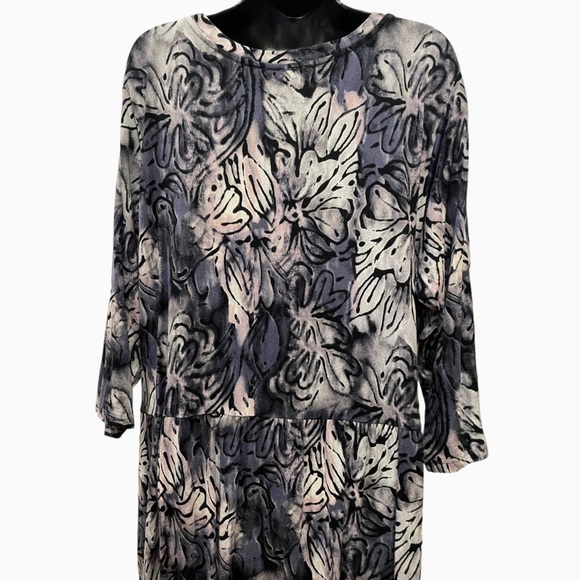 LOGO Lori Goldstein Floral Print Dress Size 2XP Blue Gray Pockets 3/4 Sleeves - Picture 9 of 16